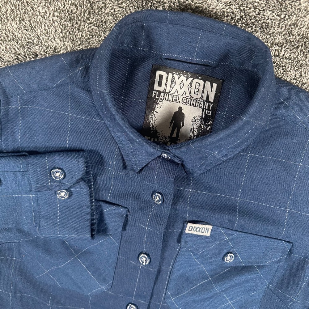 Dixxon Flannel Shirt Womens M The Myers Navy Blue Grid Halloween Button Down